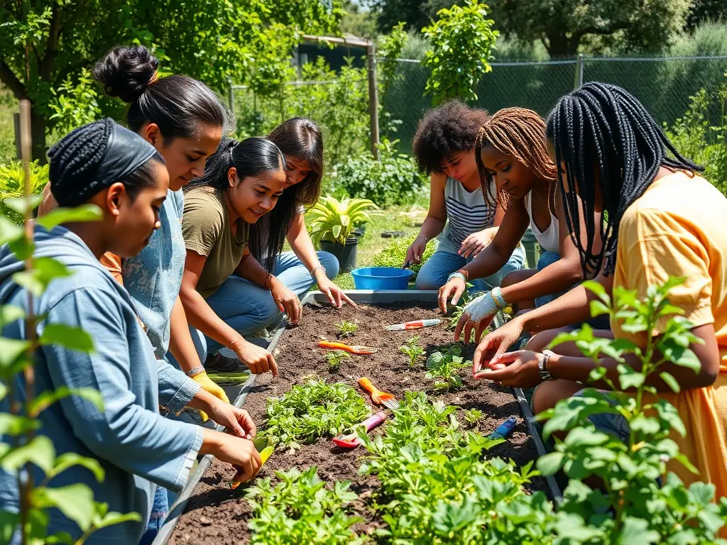 A photograph of local community members participating in a sustainable agriculture workshop organized by ETATS SAUVAGES, highlighting community involvement.